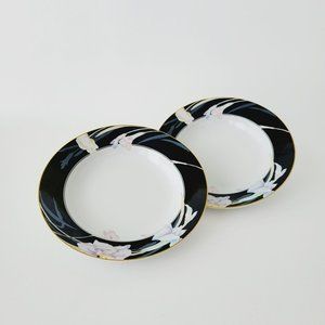 Mikasa Charisma Black Rimmed Soup Bowl (2), Retro 1980s Black, Pink, Blue Floral